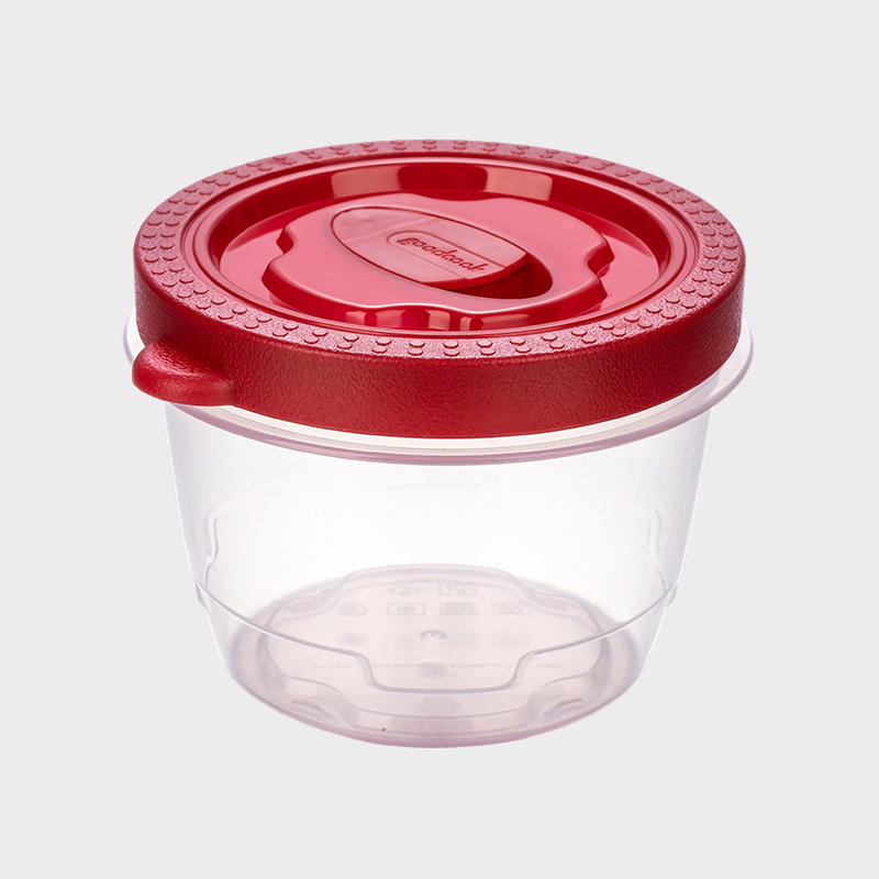 PFB052 360 ml sylindrisk PP matkonserveringsbeholder med ventilert rødt overstøpt lokk